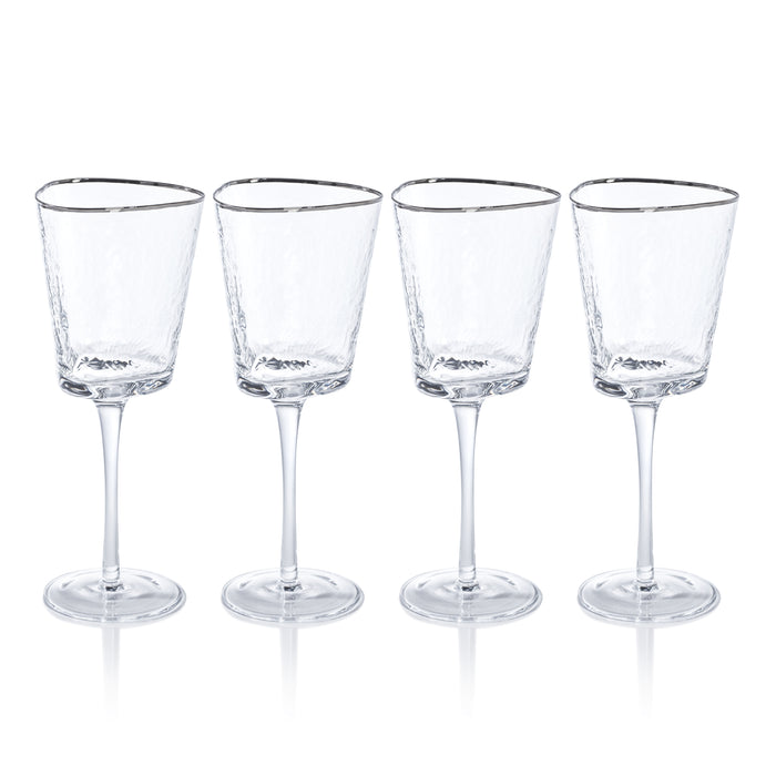 Zodax Kampari Triangular Wine Glasses with Platinum Rim, Set of 4