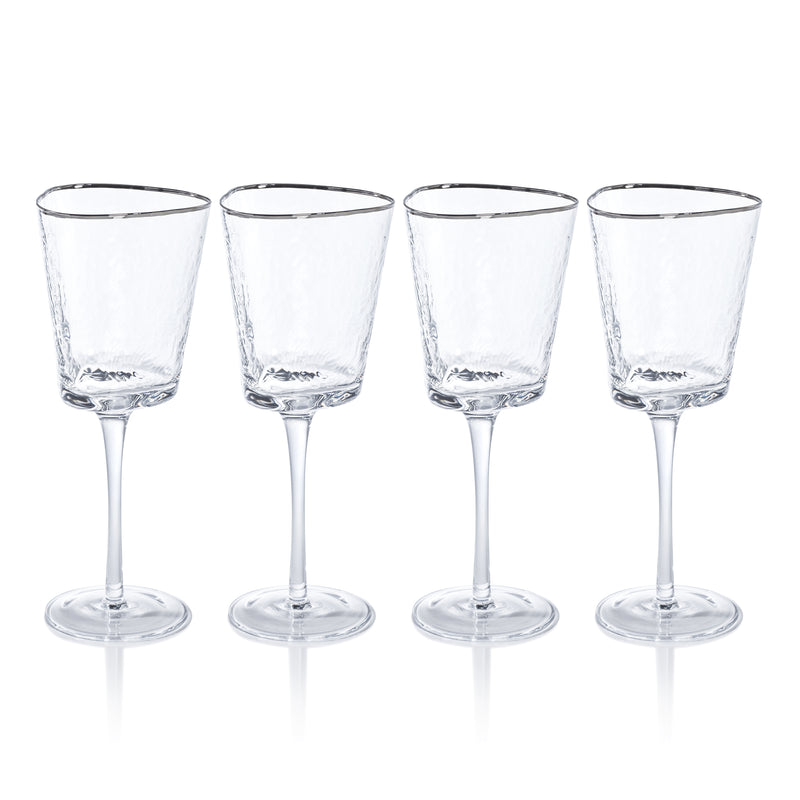 Zodax Kampari Triangular Wine Glasses with Platinum Rim, Set of 4