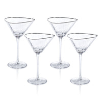 Zodax Kampari Triangular Martini Glasses with Platinum Rim, Set of 4
