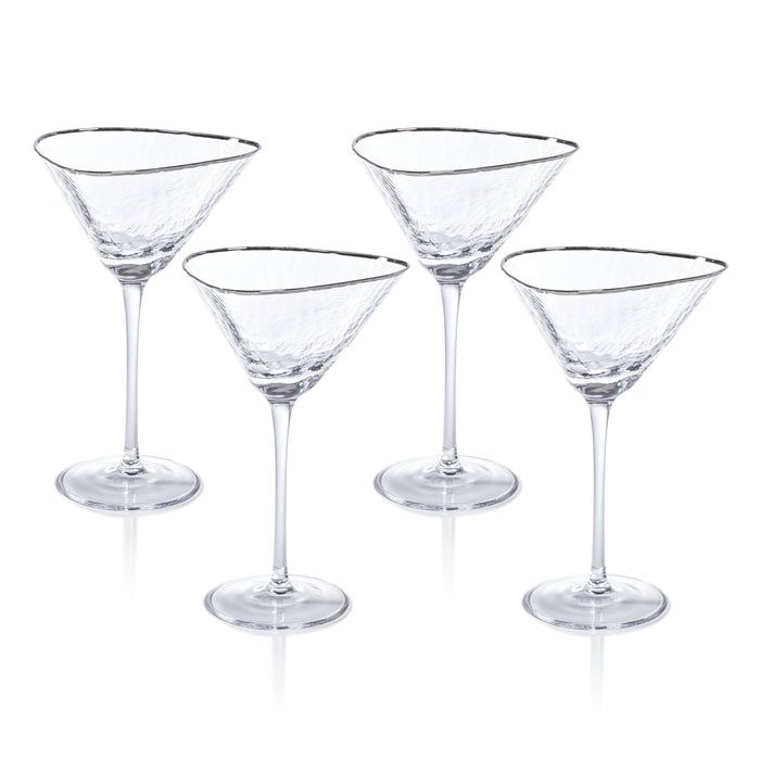 Zodax Kampari Triangular Martini Glasses with Platinum Rim, Set of 4