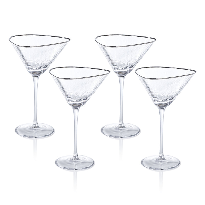 Zodax Kampari Triangular Martini Glasses with Platinum Rim, Set of 4