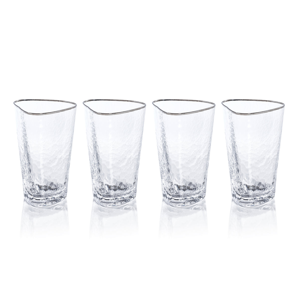 Zodax Kampari Triangular Highball Glasses with Platinum Rim, Set of 4