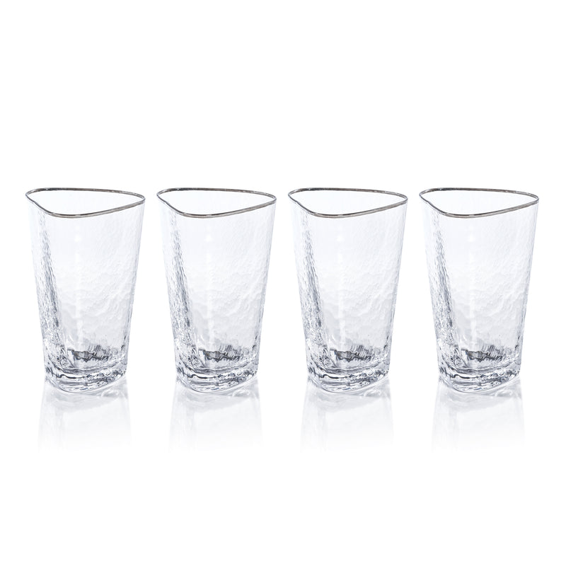 Zodax Kampari Triangular Highball Glasses with Platinum Rim, Set of 4