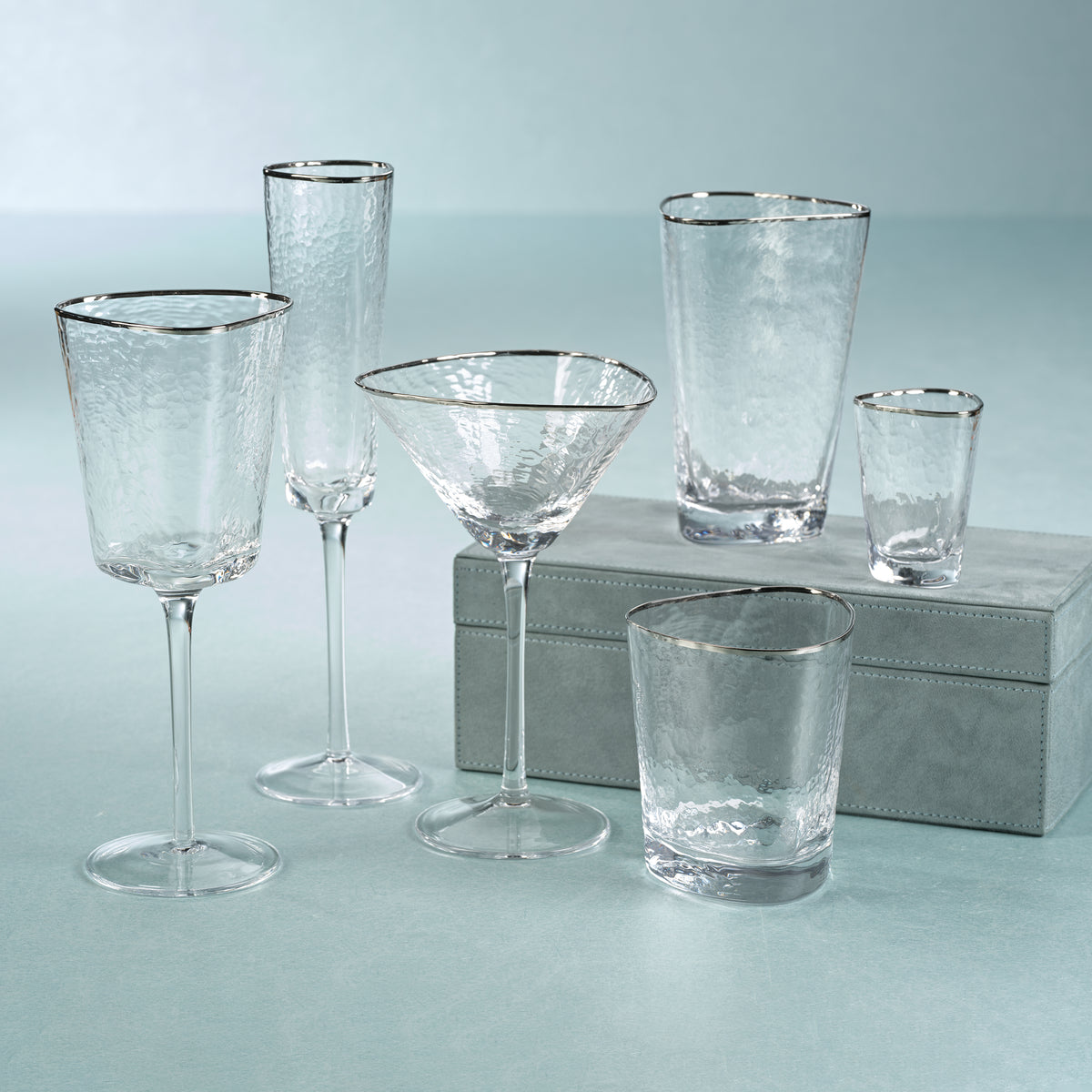 Zodax Kampari Triangular Double Old Fashioned Glasses with Platinum Rim, Set of 4