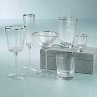 Zodax Kampari Triangular Double Old Fashioned Glasses with Platinum Rim, Set of 4