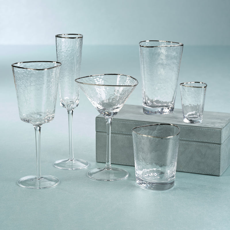 Zodax Kampari Triangular Double Old Fashioned Glasses with Platinum Rim, Set of 4