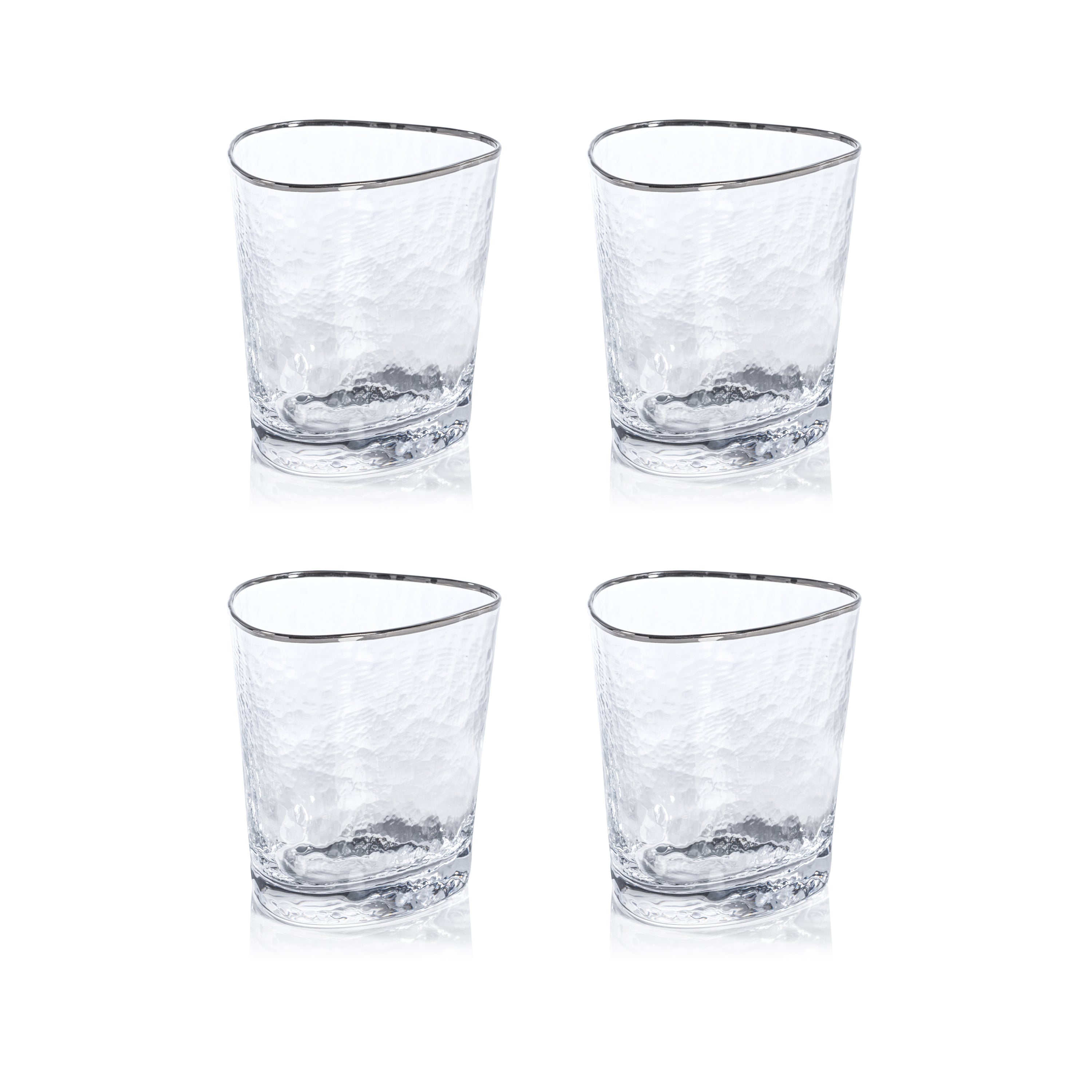 Zodax Kampari Triangular Double Old Fashioned Glasses with Platinum Ri ...