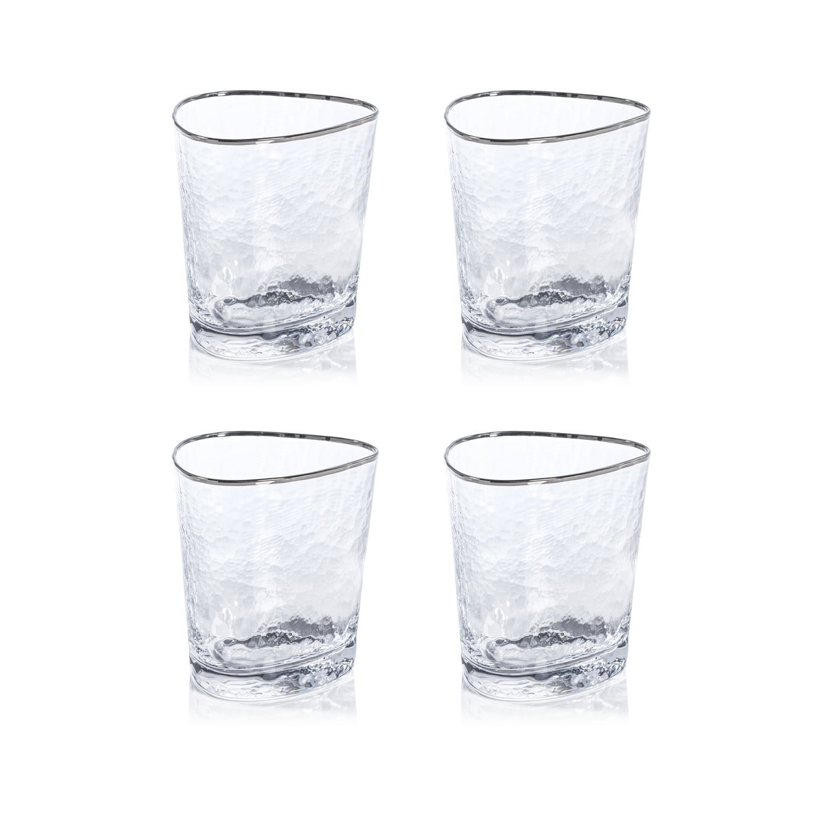 Zodax Kampari Triangular Double Old Fashioned Glasses with Platinum Rim, Set of 4