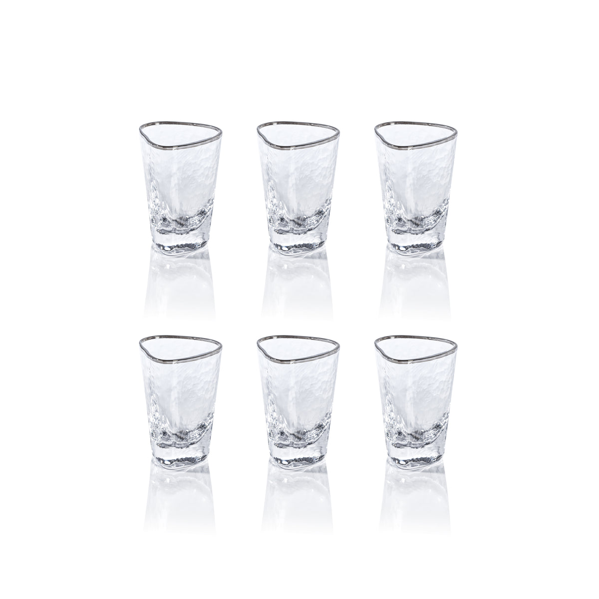 Zodax Kampari Triangular Shot Glasses with Platinum Rim, Set of 6