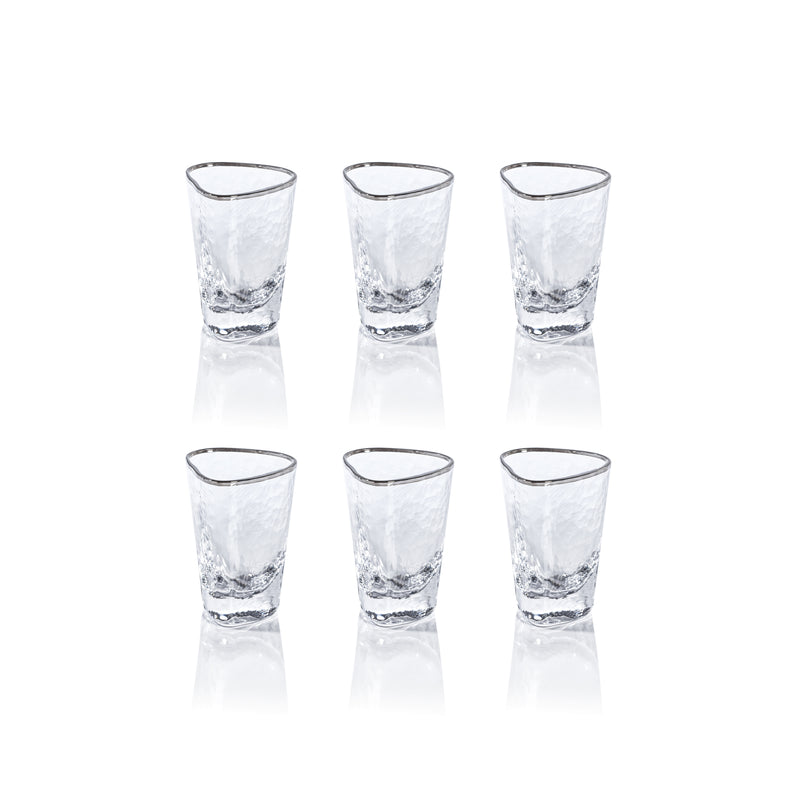 Zodax Kampari Triangular Shot Glasses with Platinum Rim, Set of 6