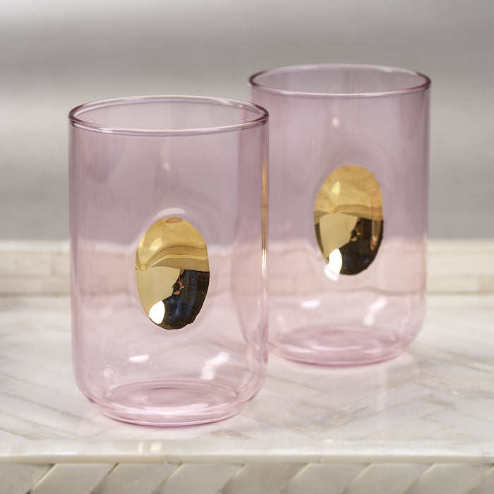 Zodax Ambrosi Tumblers with Gold Accent, Pink, Set of 4