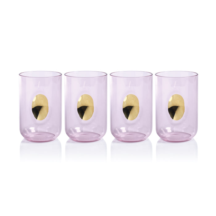 Zodax Ambrosi Tumblers with Gold Accent, Pink, Set of 4