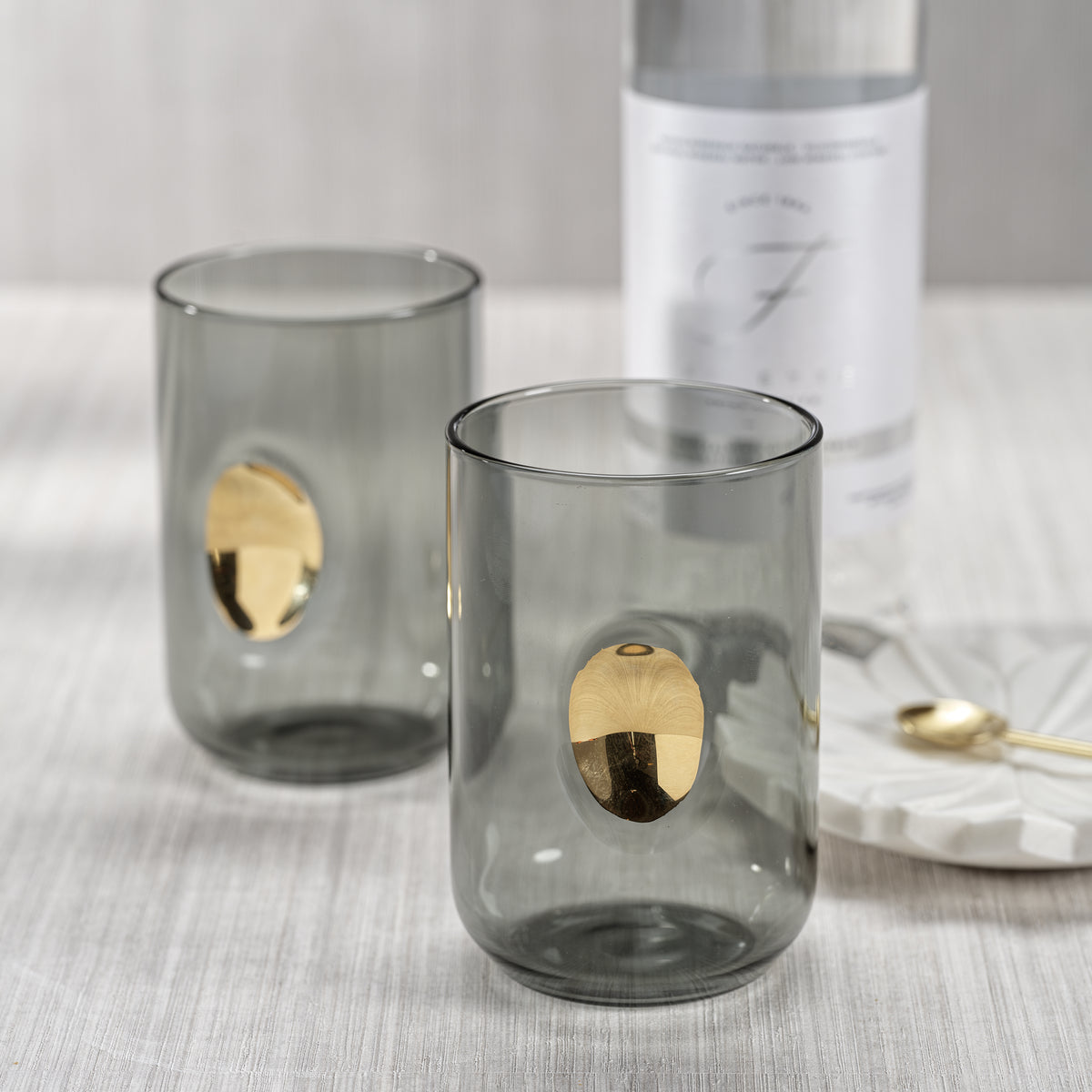 Zodax Ambrosi Tumblers with Gold Accent, Ash Gray, Set of 4