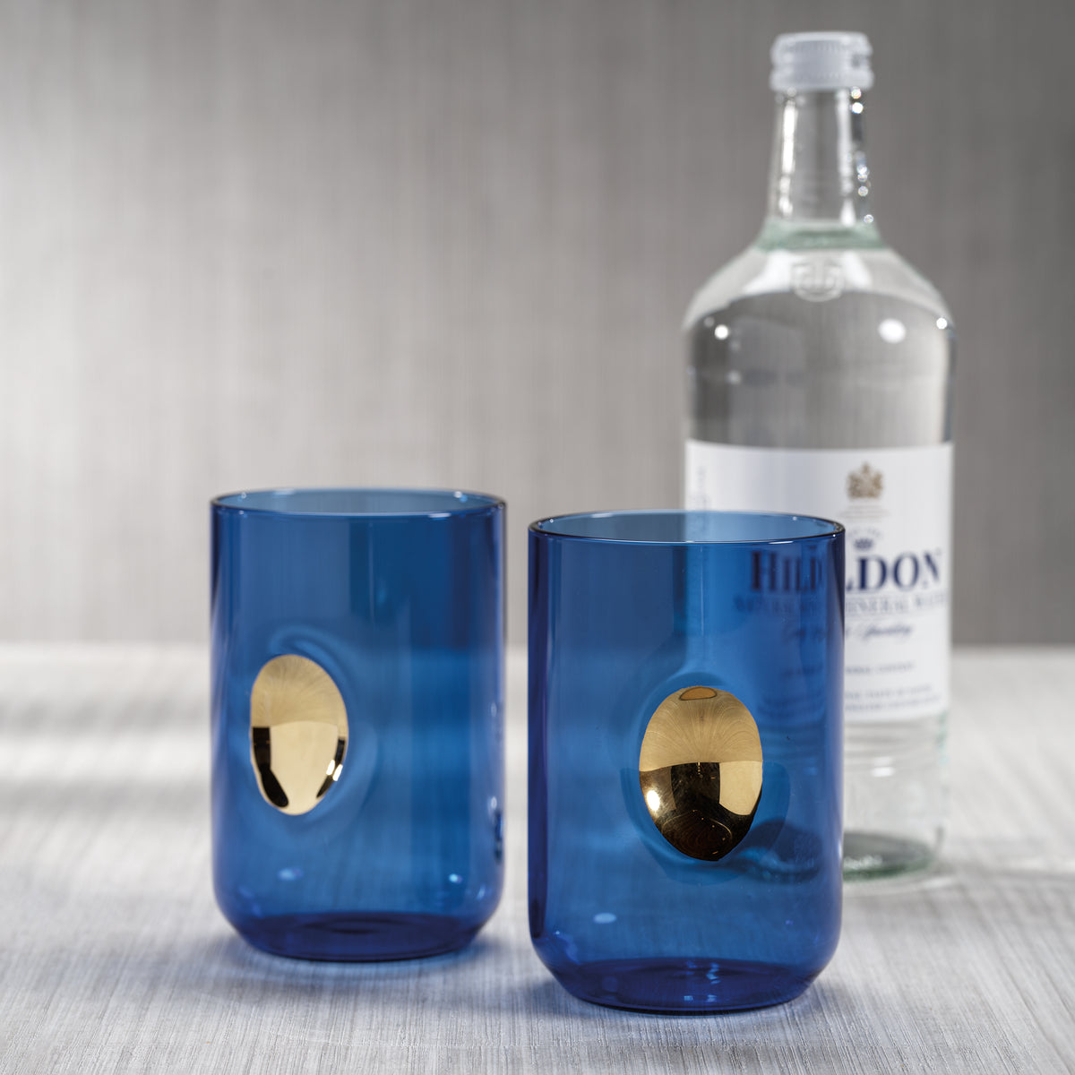 Zodax Ambrosi Tumblers with Gold Accent, Cobalt Blue, Set of 4