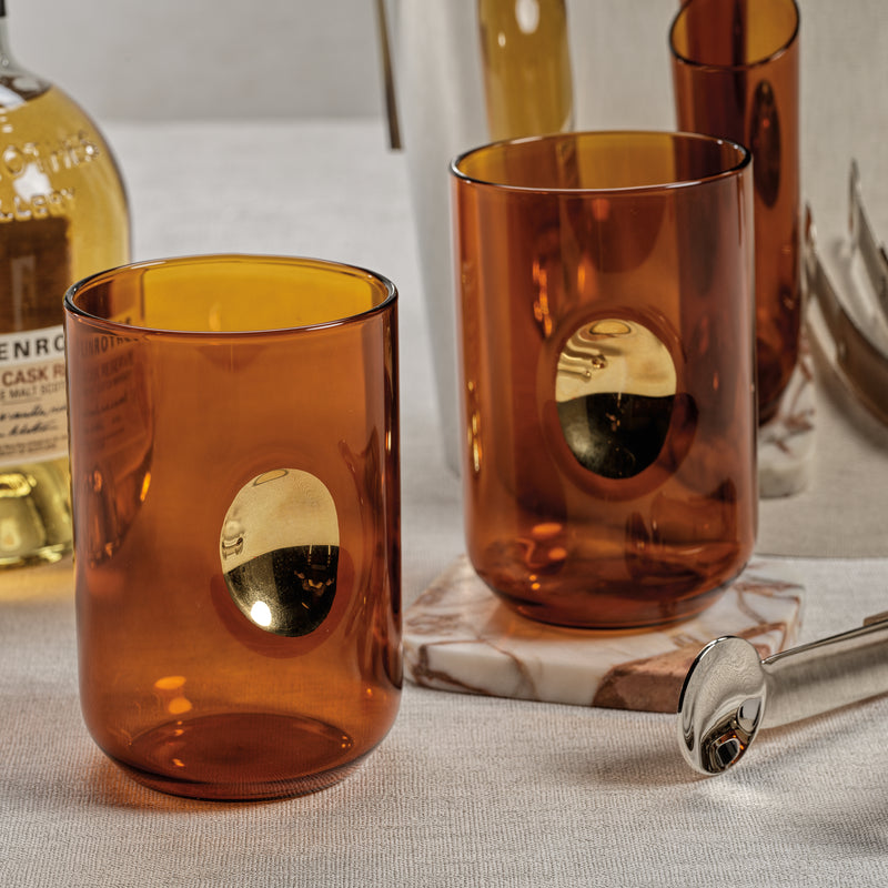 Zodax Ambrosi Tumblers with Gold Accent, Desert Amber, Set of 4