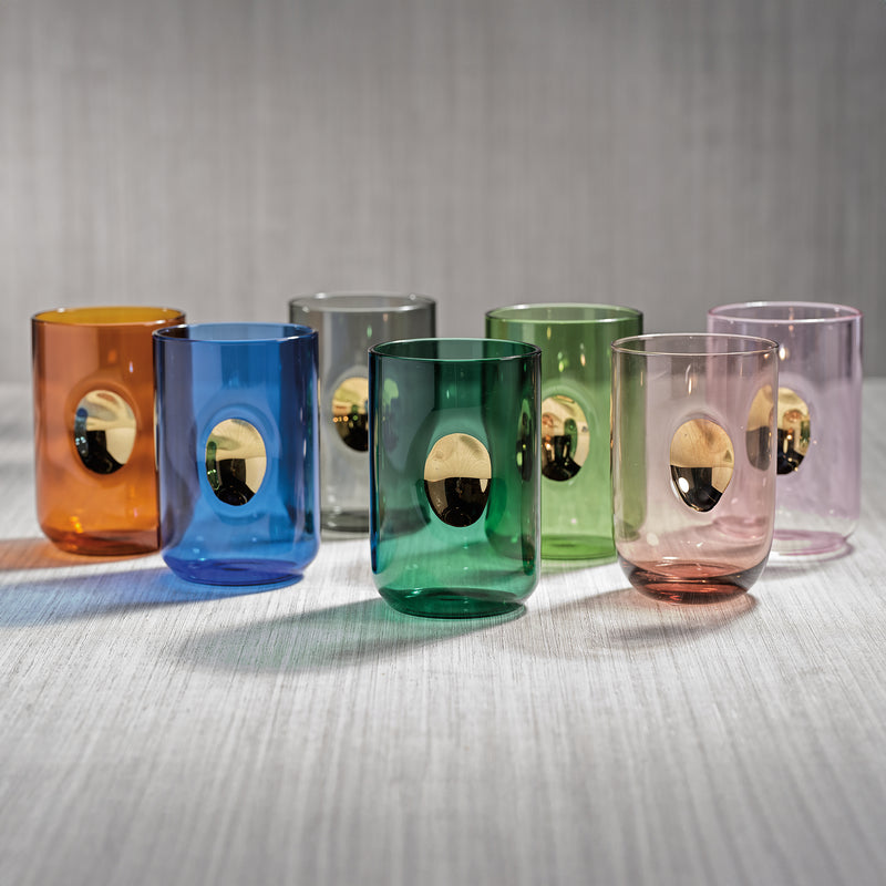 Zodax Ambrosi Tumblers with Gold Accent, Desert Amber, Set of 4