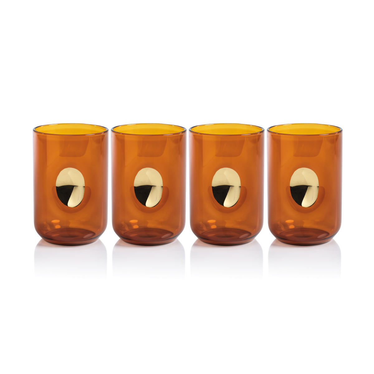 Zodax Ambrosi Tumblers with Gold Accent, Desert Amber, Set of 4