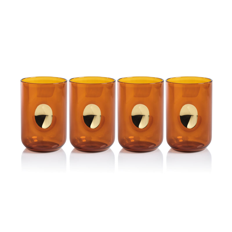 Zodax Ambrosi Tumblers with Gold Accent, Desert Amber, Set of 4