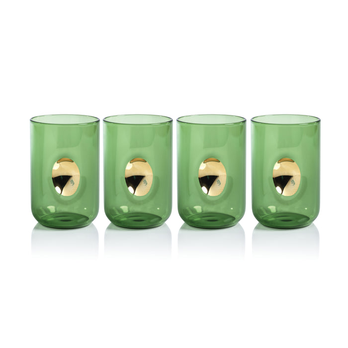 Zodax Ambrosi Tumblers with Gold Accent, Cactus Green, Set of 4