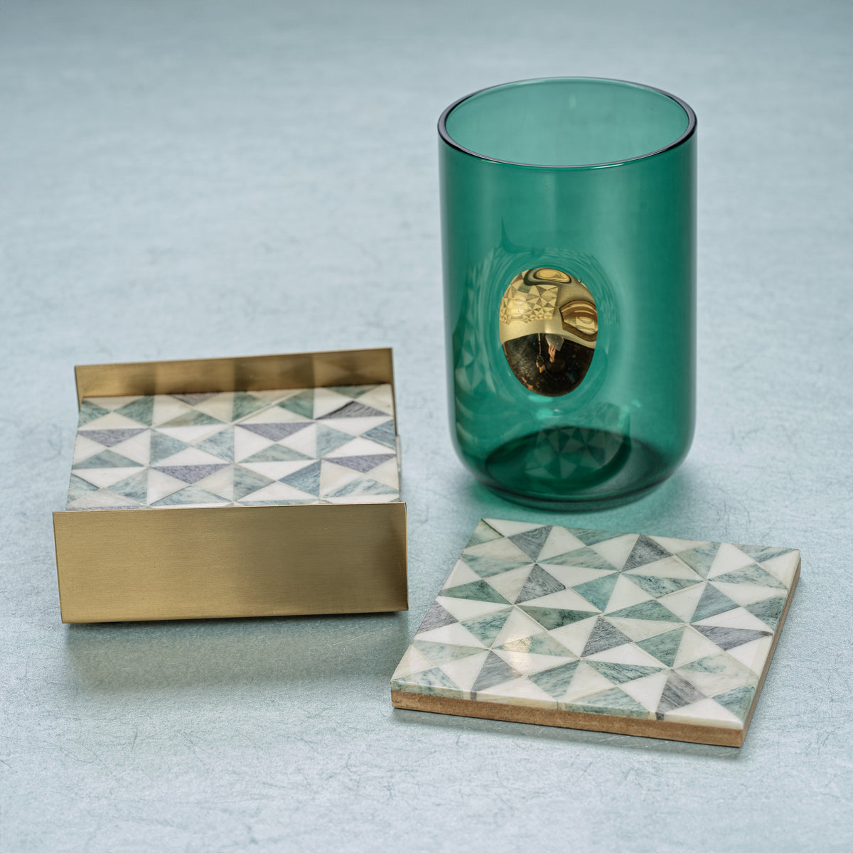Zodax Ambrosi Tumblers with Gold Accent, Emerald Teal, Set of 4
