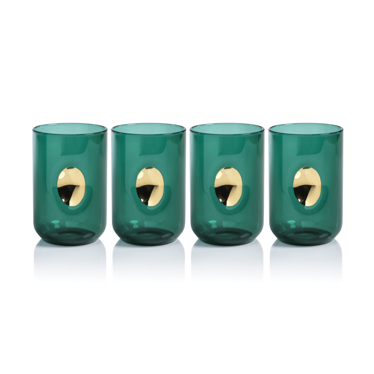 Zodax Ambrosi Tumblers with Gold Accent, Emerald Teal, Set of 4