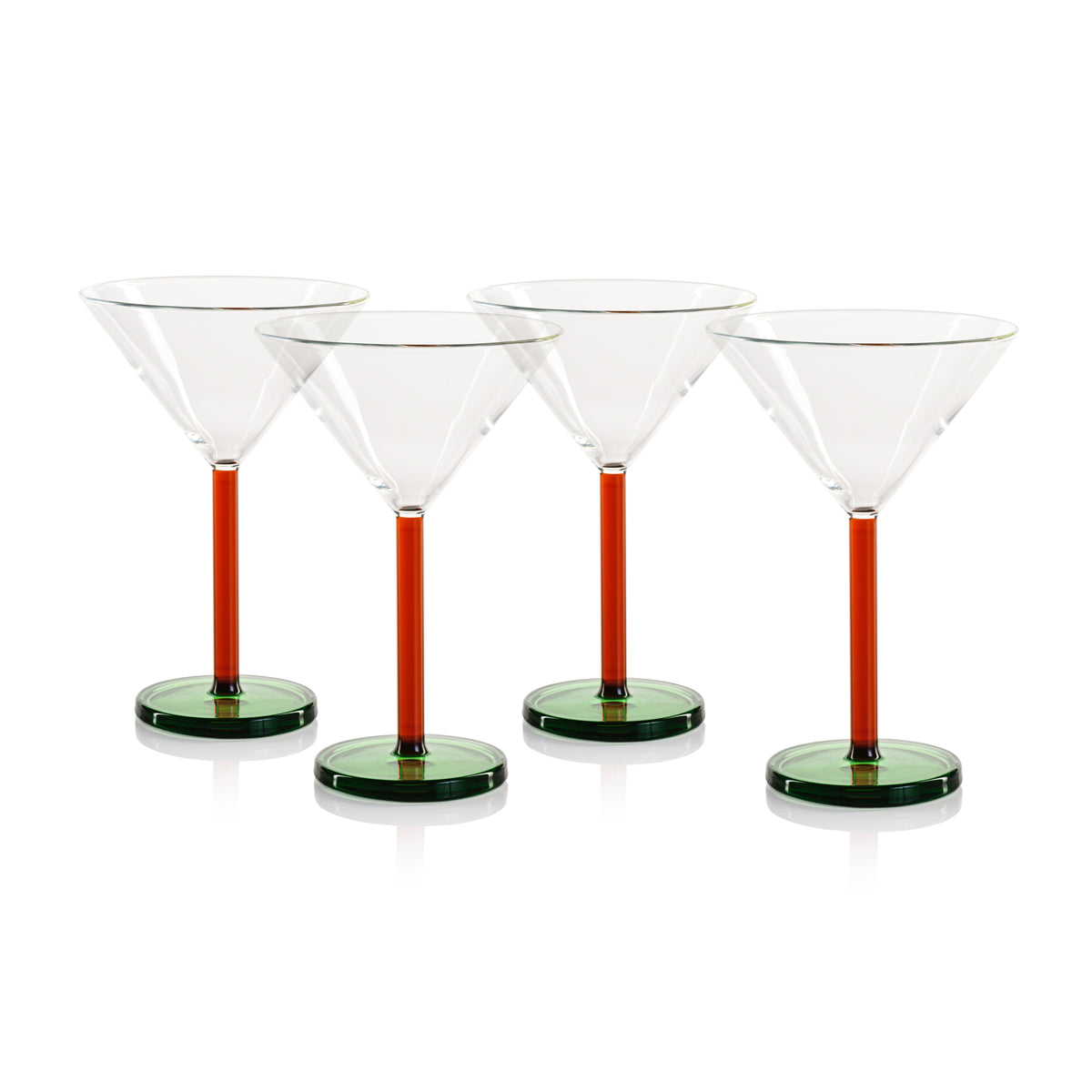 Zodax Vireo 4-Piece Martini Glass Set, Amber & Green