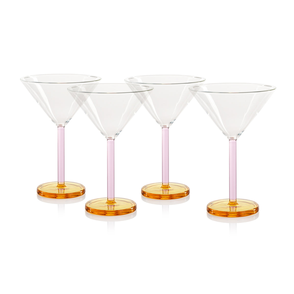 Zodax Vireo 4-Piece Martini Glass Set, Pink & Light Amber