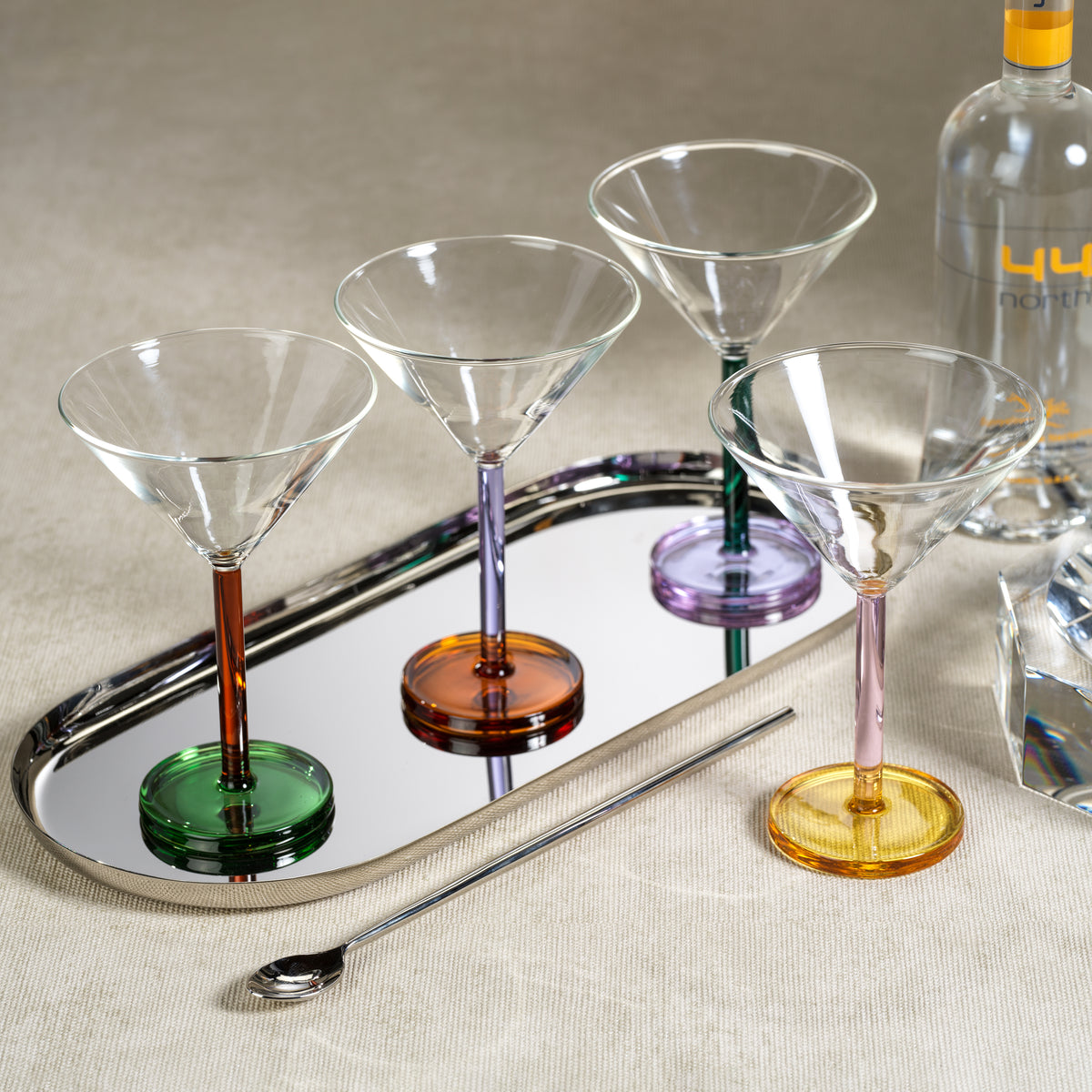 Zodax Vireo 4-Piece Martini Glass Set, Teal & Lilac