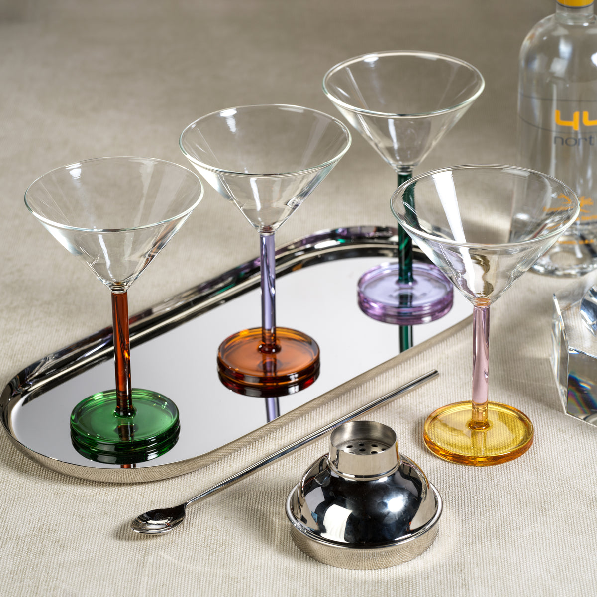 Zodax Vireo 4-Piece Martini Glass Set, Teal & Lilac
