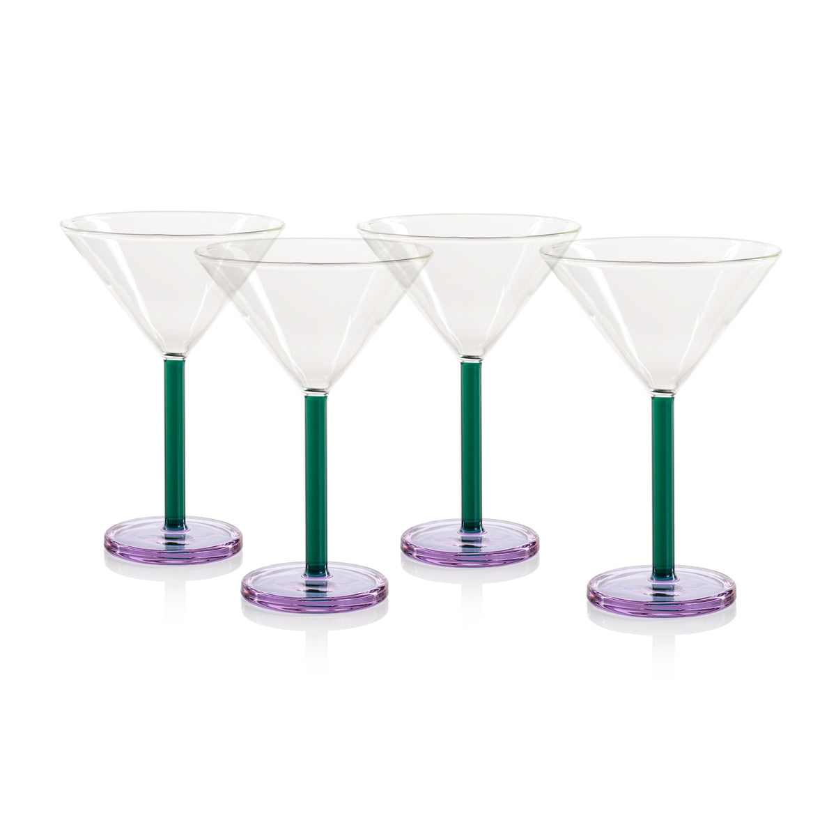 Zodax Vireo 4-Piece Martini Glass Set, Teal & Lilac