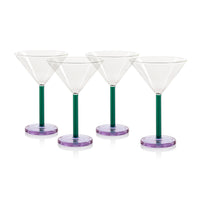 Zodax Vireo 4-Piece Martini Glass Set, Teal & Lilac