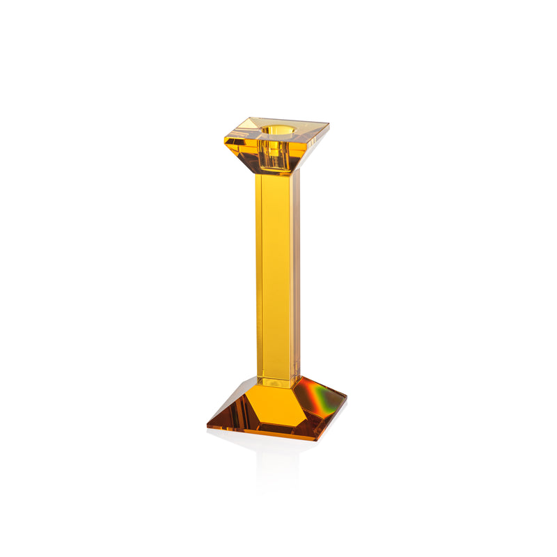 Zodax Carmac Colored Crystal Glass Taper Candle Holder, Amber
