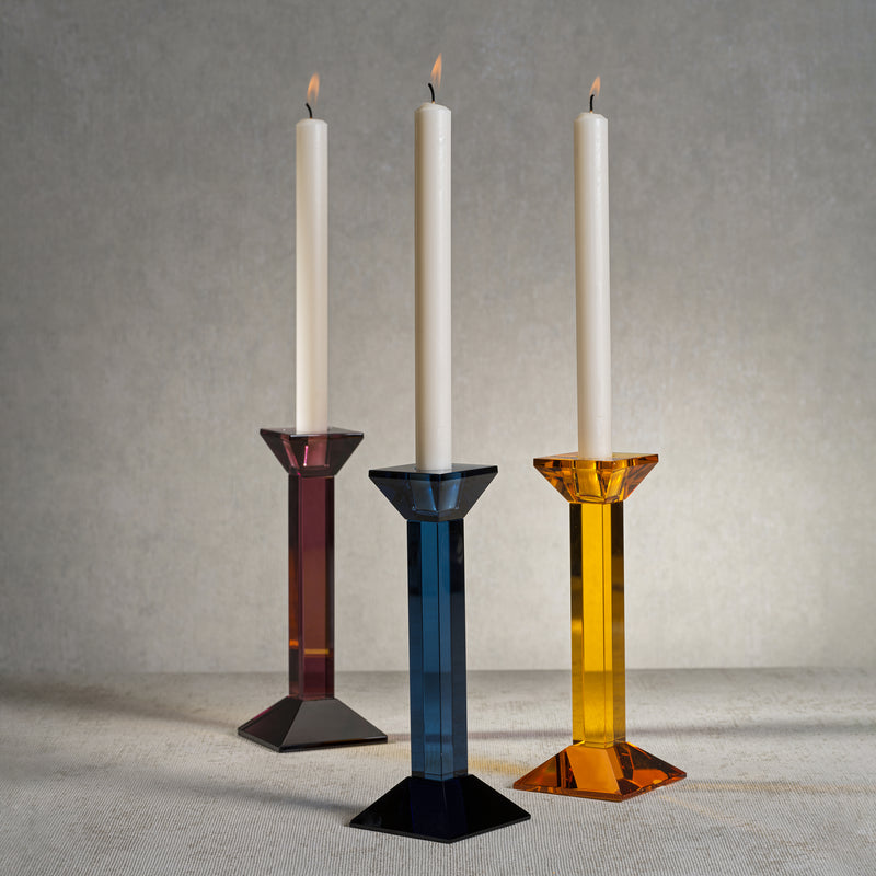 Zodax Carmac Colored Crystal Glass Taper Candle Holder, Amethyst