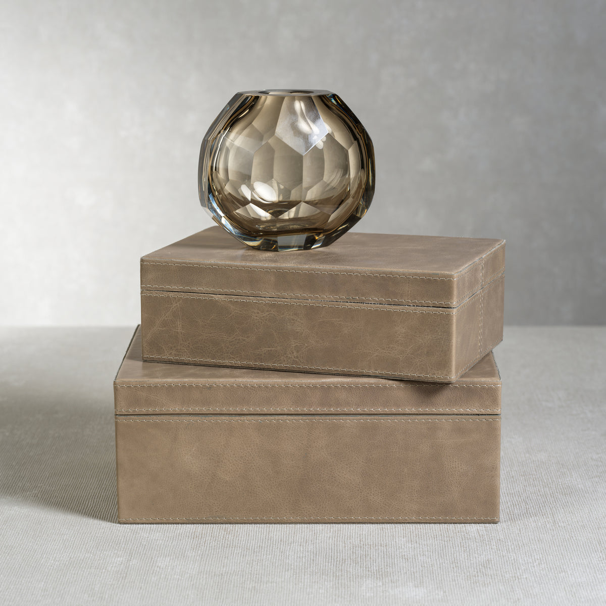 Zodax Nixie Hand Cut Taupe Glass Vase; 5" x 3" x 4.75", Taupe