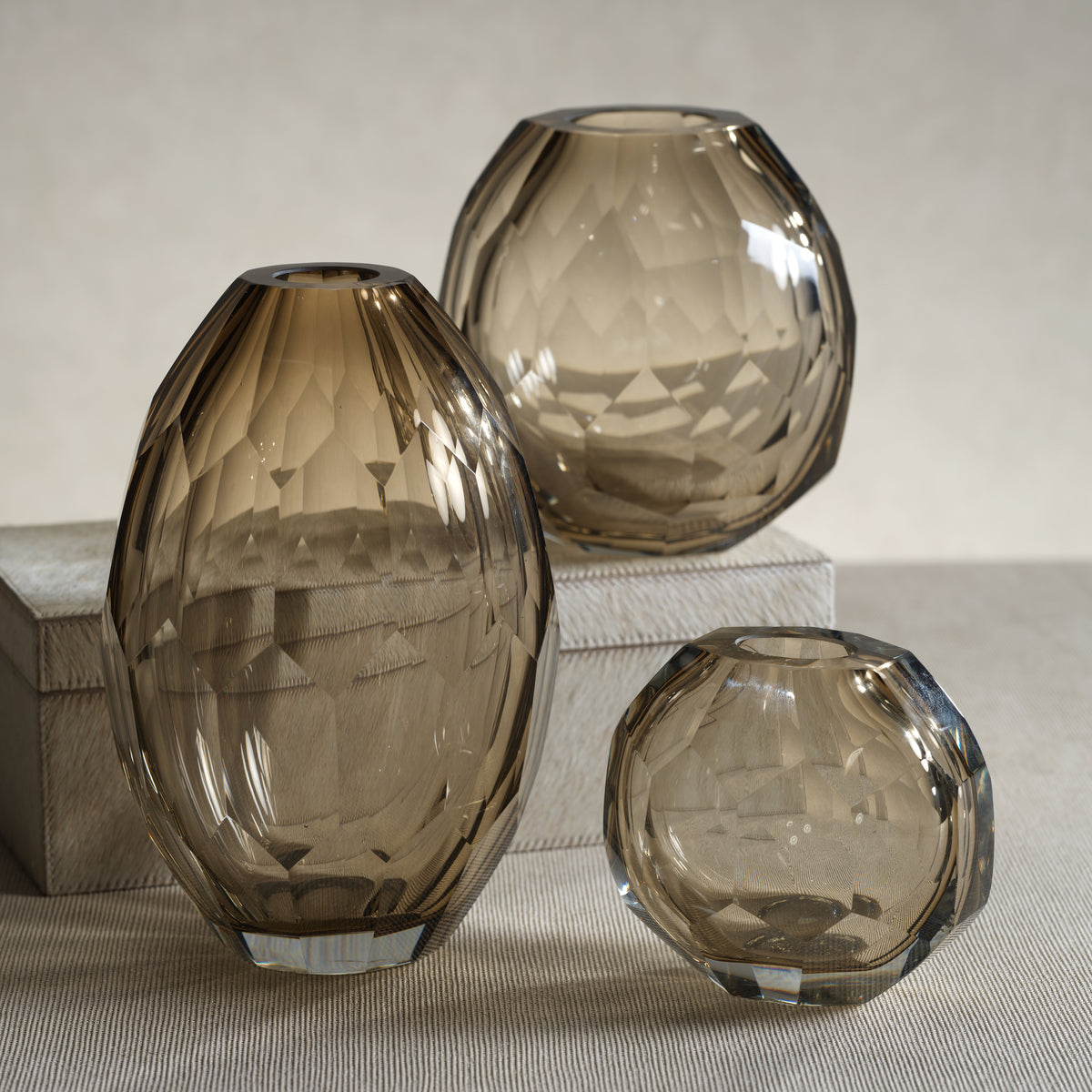 Zodax Nixie Hand Cut Taupe Glass Vase; 6.25" x 6.25" x 9.25", Taupe