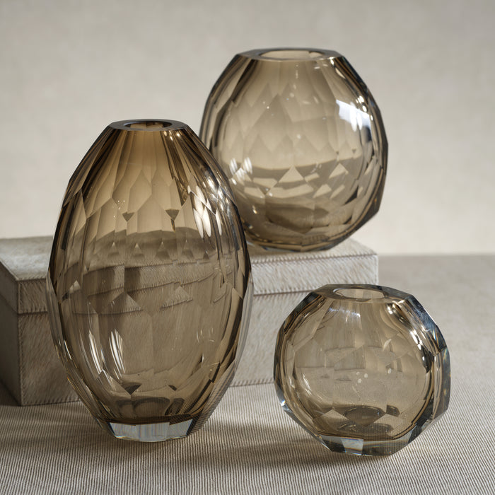 Zodax Nixie Hand Cut Taupe Glass Vase; 6.25" x 6.25" x 9.25", Taupe