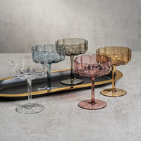 Zodax Reinhard 4-Piece Set Handblown Coupe Glasses, Smoke