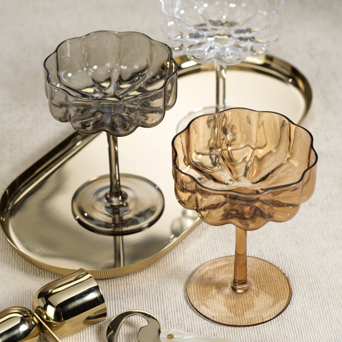 Zodax Reinhard 4-Piece Set Handblown Coupe Glasses, Smoke