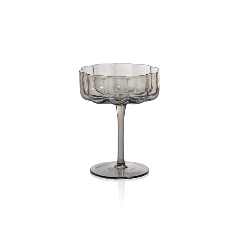 Zodax Reinhard 4-Piece Set Handblown Coupe Glasses, Smoke