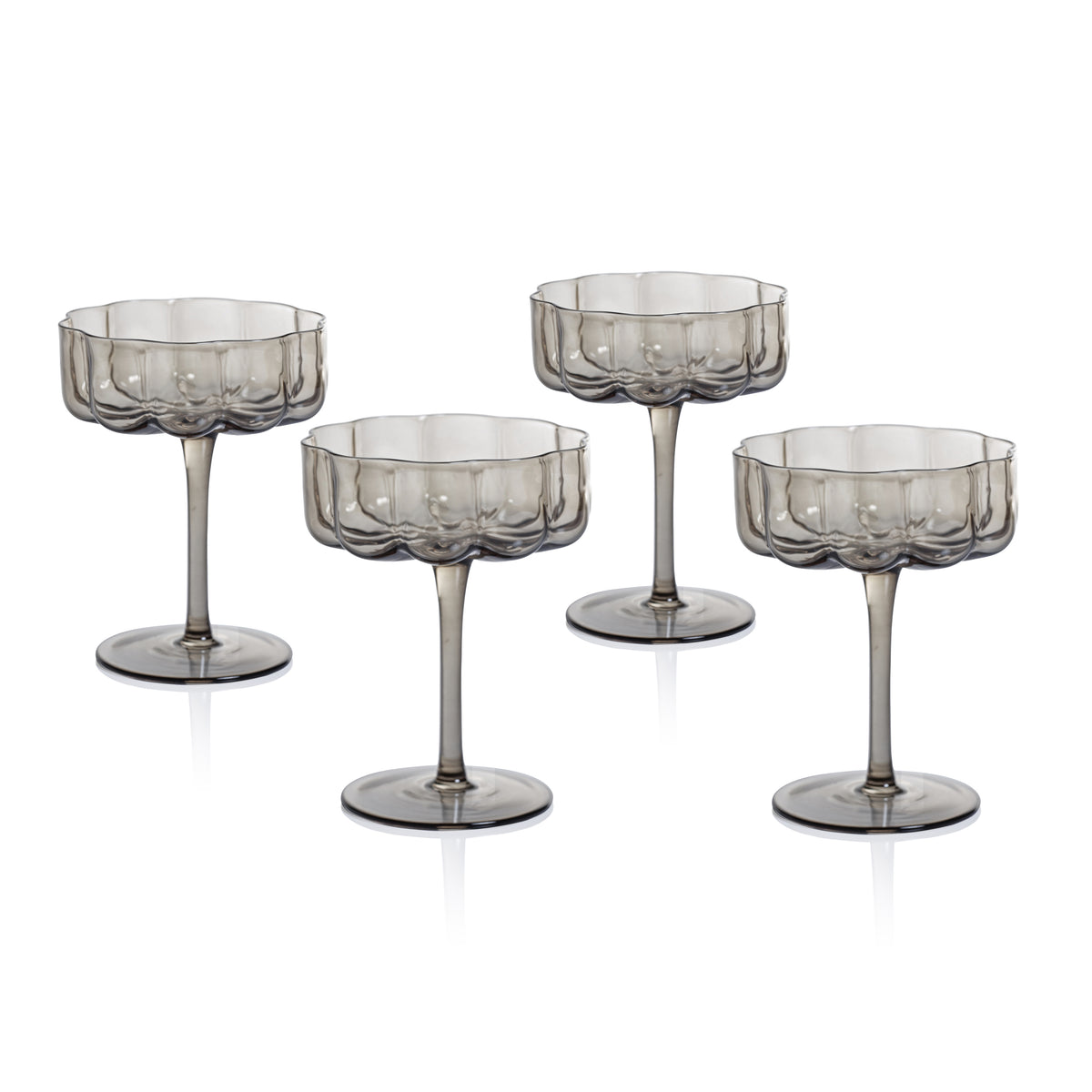 Zodax Reinhard 4-Piece Set Handblown Coupe Glasses, Smoke