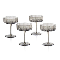 Zodax Reinhard 4-Piece Set Handblown Coupe Glasses, Smoke