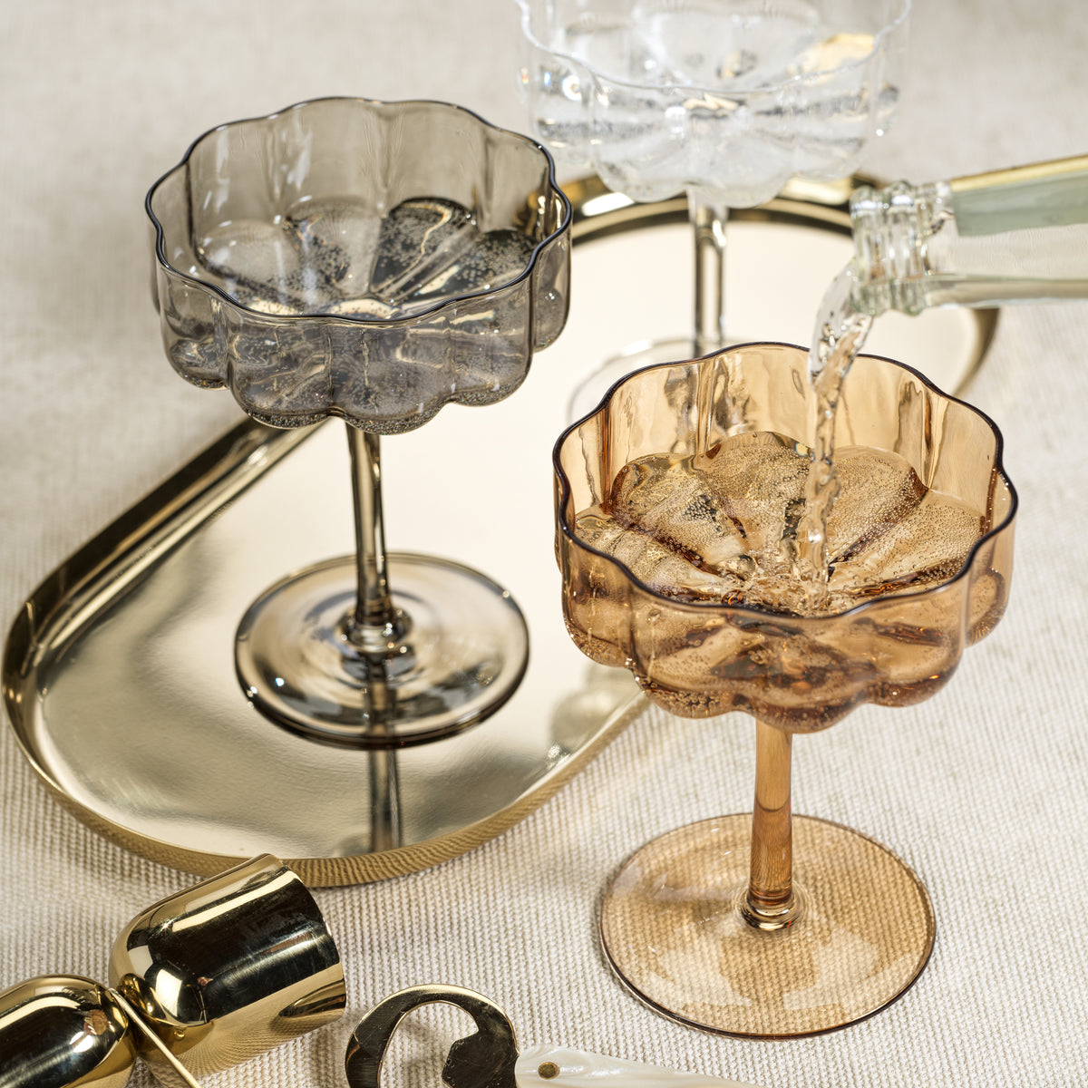 Zodax Reinhard 4-Piece Set Handblown Coupe Glasses, Amber