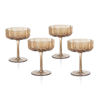 Zodax Reinhard 4-Piece Set Handblown Coupe Glasses, Amber