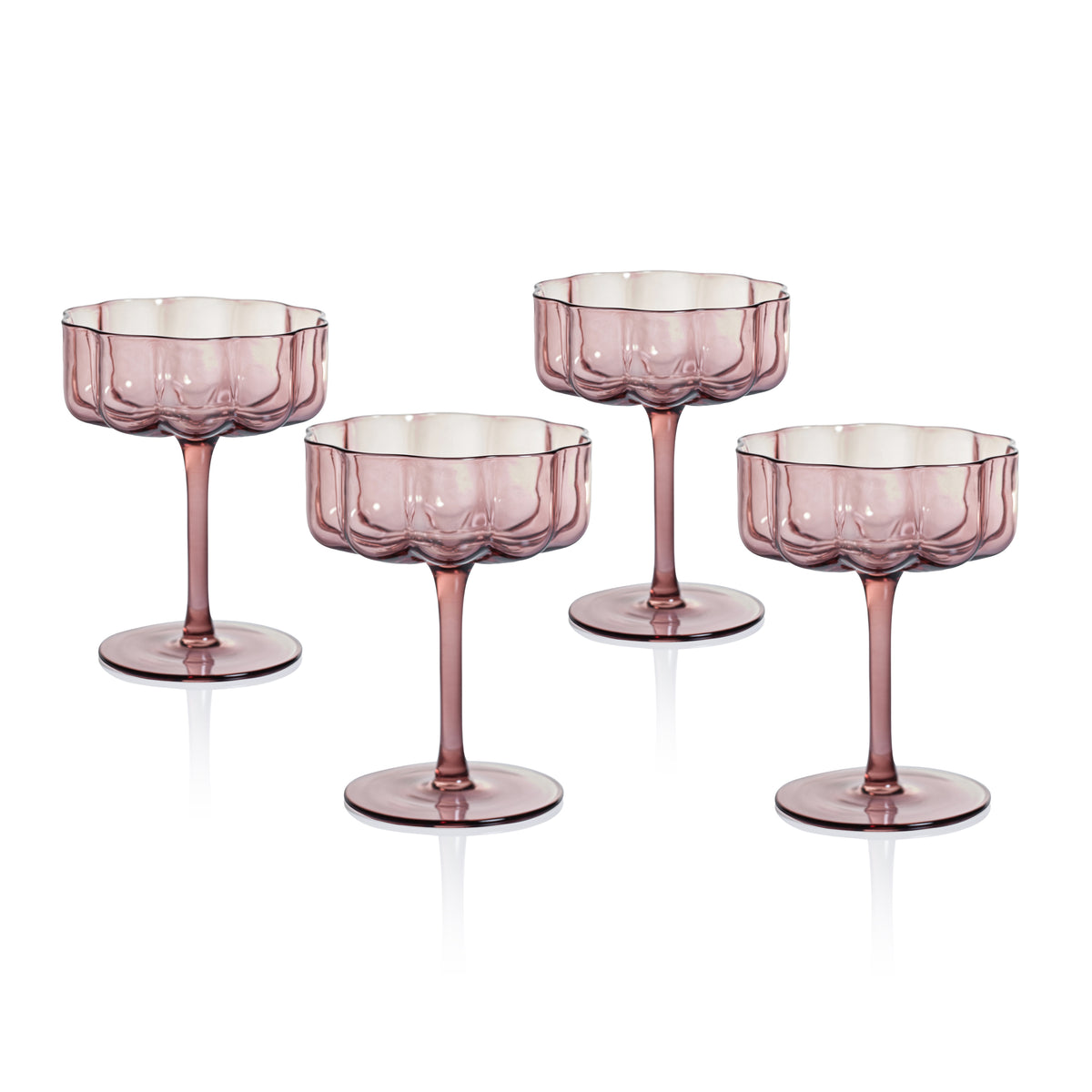 Zodax Reinhard 4-Piece Set Handblown Coupe Glasses, Aubergine