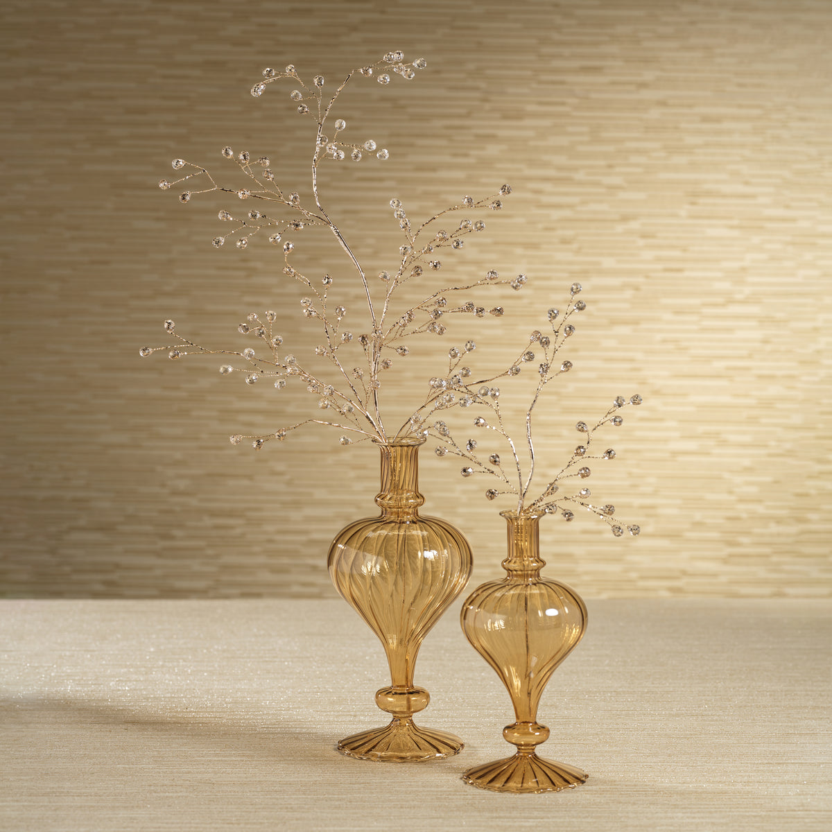 Zodax Vellum 2-Piece Set Large Light Amber Spiral Glass Vases, Large, Turnip Shape