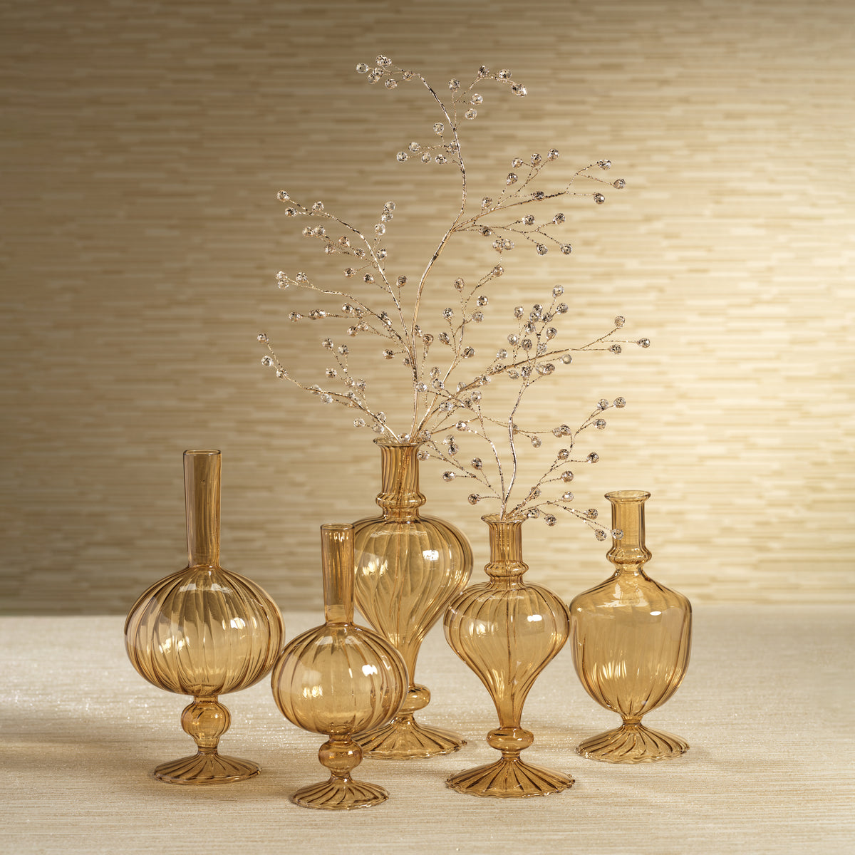 Zodax Vellum 2-Piece Set Large Light Amber Spiral Glass Vases, Large, Turnip Shape