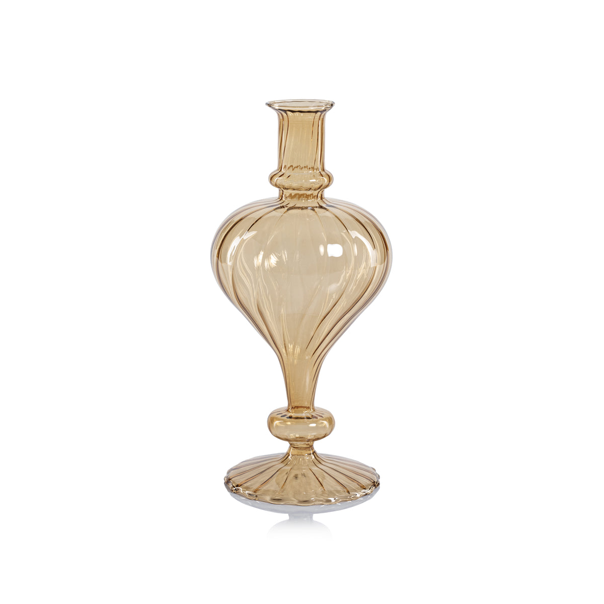 Zodax Vellum 2-Piece Set Large Light Amber Spiral Glass Vases, Large, Turnip Shape