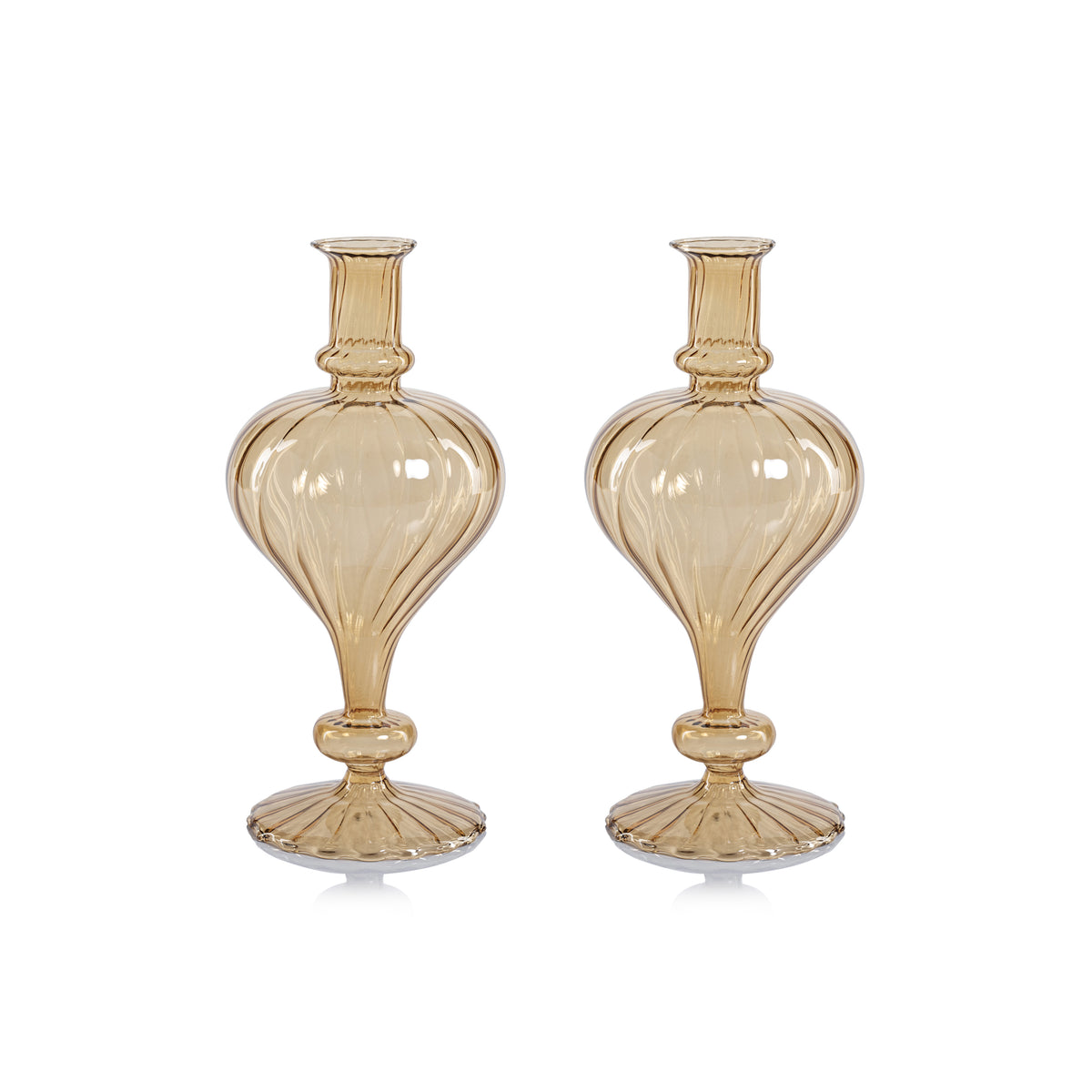 Zodax Vellum 2-Piece Set Large Light Amber Spiral Glass Vases, Large, Turnip Shape