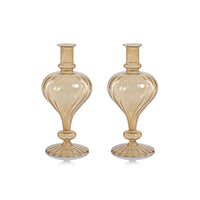 Zodax Vellum 2-Piece Set Large Light Amber Spiral Glass Vases, Large, Turnip Shape