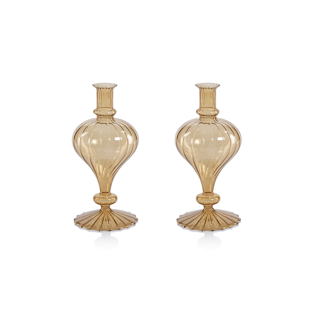 Zodax Vellum 2-Piece Set Small Light Amber Spiral Glass Vases, Turnip Shape, Small, Light Amber